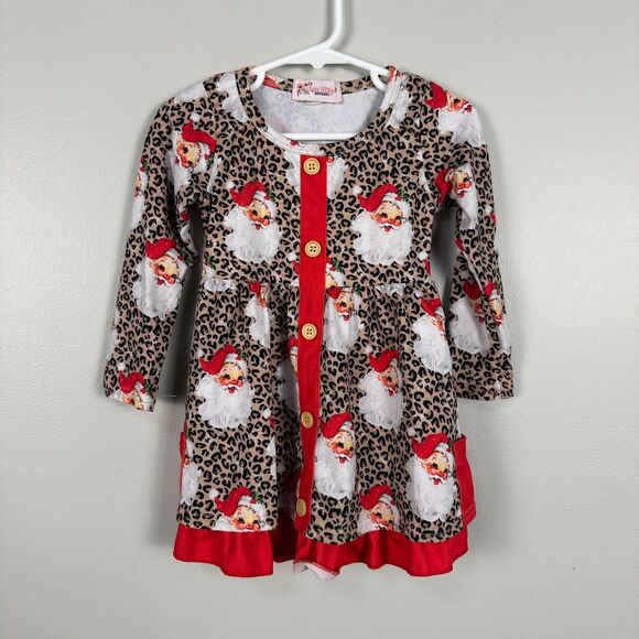 Clover Cottage Other - Clover Cottage Girls 18-24 Months Long Sleeve Christmas Dress Leopard Santa